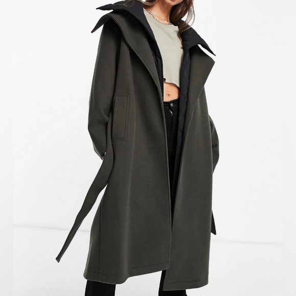 Asos Green Wrap Waist Tie Winter Jacket Size 12 - Picture 2 of 14